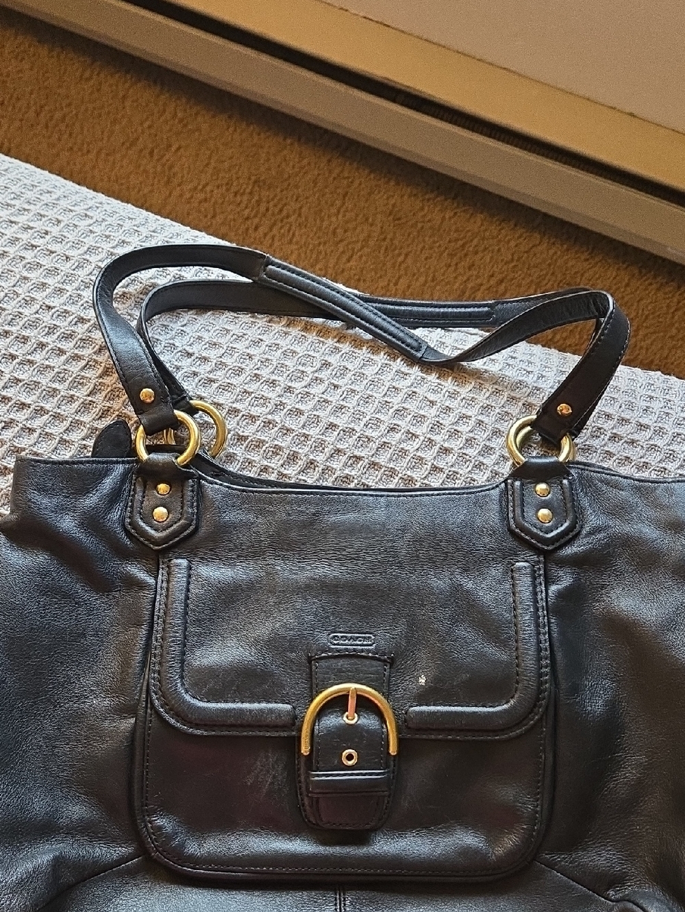 Coach Black Leather Shoulder Bag with Gold Hardware